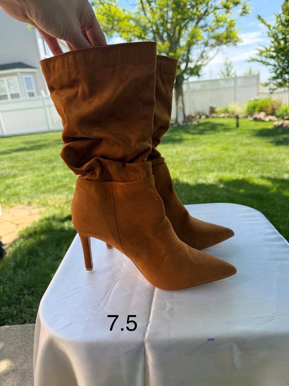 Chase + Chloe Slouchy Pointed-Toe Mid-Heel Boots - Brown
